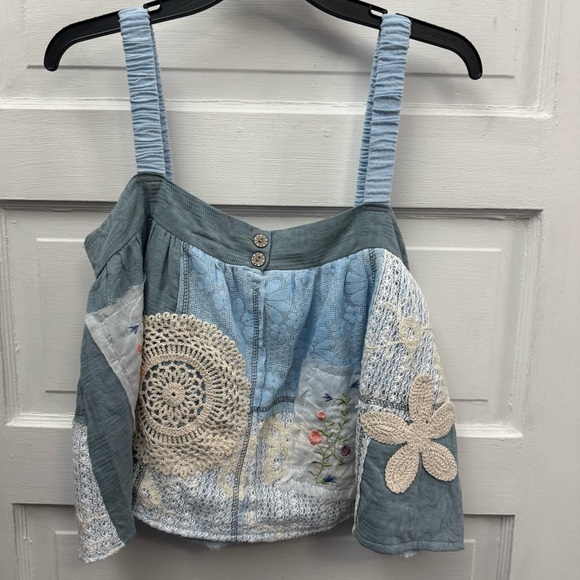 Tops - Boho Patchwork Crochet Applique Cami Tank POL Womens S Blue